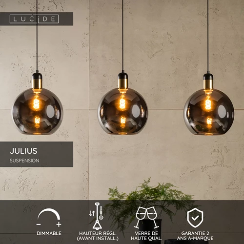 Lucide JULIUS - Suspension - 3xE27 - Fumé - USP